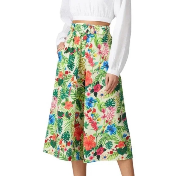 Miguelina Zendaya Floral Pants Cropped Wide Leg Tropical -‎ Large - Picture 9 of 9
